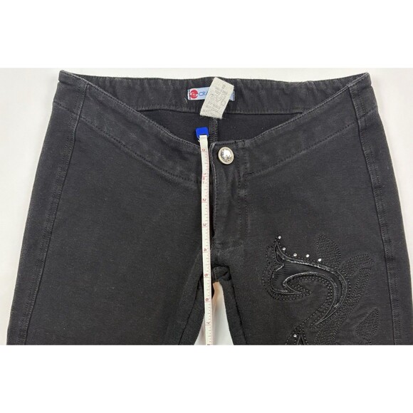 Y2K Ultra Low Rise Black Embroidered Flare Jeans, Small - Picture 10 of 11